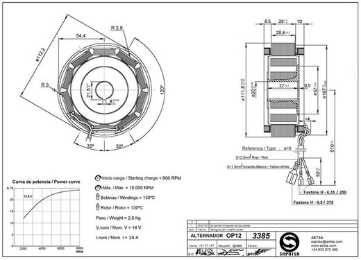 Innenläufer-Lichtmaschine 12 V 23 A 10 Pole