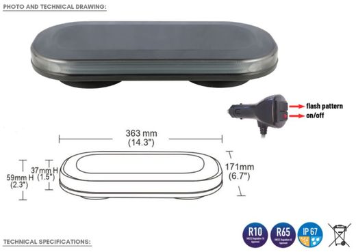 Barra de advertencia led 363x171x37 r10 r65