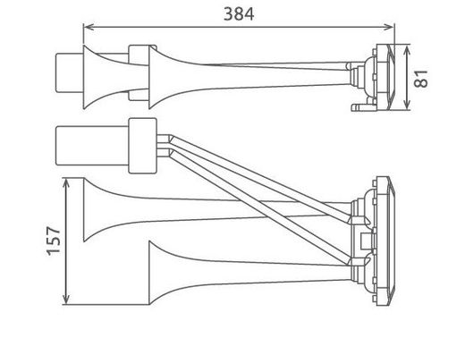 12V-Drucklufthupe mit zwei Trompeten