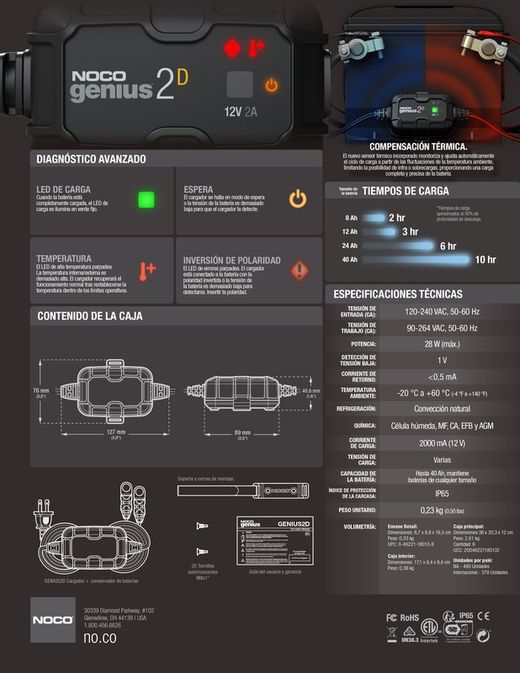 Cargador y mantenedor 12V 2 amp