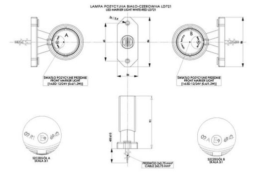 Kurze weiße und rote LED-Begrenzungshupe LD721 - Horpol