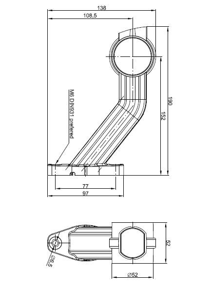 Cuerno de gálibo derecho LED lateral de 3 funciones, blanco, rojo y ámbar, con brazo de goma largo e inclinado, cable 2×0,75 mm² de 0,5 m de longitud con conector QS150.