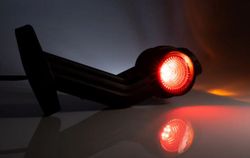 Cuerno de gálibo izquierdo LED lateral de 3 funciones, blanco, rojo y ámbar, con brazo de goma largo e inclinado, cable 2×0,75 mm² de 0,5 m de longitud con conector QS150.