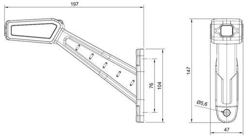 Rechte LED-Hupe mit Positionsanzeige hinten, vorne und seitlich