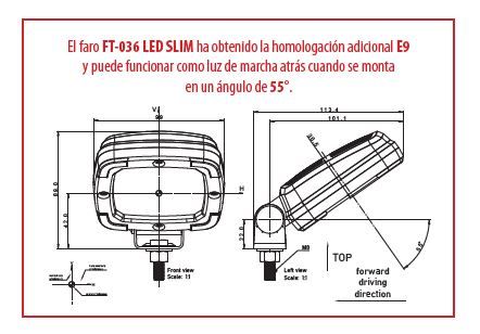 Faro de trabajo led slim cuadrado 1400 lúmenes 12-36v con 2 funciones: iluminación y marcha atrás