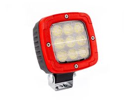 Universelle LED-Arbeitsleuchte mit 9 LEDs. Breiter Lichtstrom, 9 LEDs, 4100 Lumen, schwarzes Aluminiumgehäuse, roter Rahmen, Montagehalterung, 1,5 m Kabel.