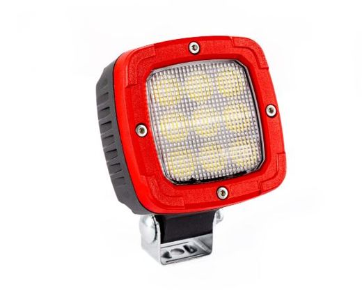 Faro de trabajo LED universal de 9 leds.  amplio flujo luminoso, 9 Leds, 4100 lúmenes, carcasa de aluminio negro, marco rojo, soporte de unión, cable de 1,5 m.