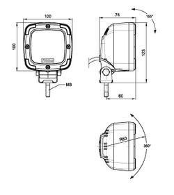 Universelle LED-Arbeitsleuchte mit 9 LEDs. Breiter Lichtstrom, 9 LEDs, 4100 Lumen, schwarzes Aluminiumgehäuse, roter Rahmen, Montagehalterung, 1,5 m Kabel.