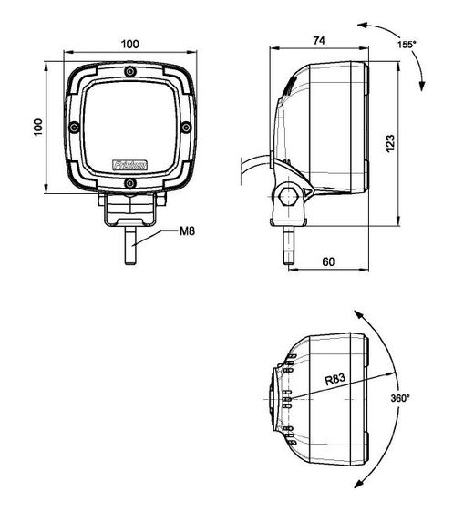 Universelle LED-Arbeitsleuchte mit 9 LEDs. Breiter Lichtstrom, 9 LEDs, 4100 Lumen, schwarzes Aluminiumgehäuse, roter Rahmen, Montagehalterung, 1,5 m Kabel.