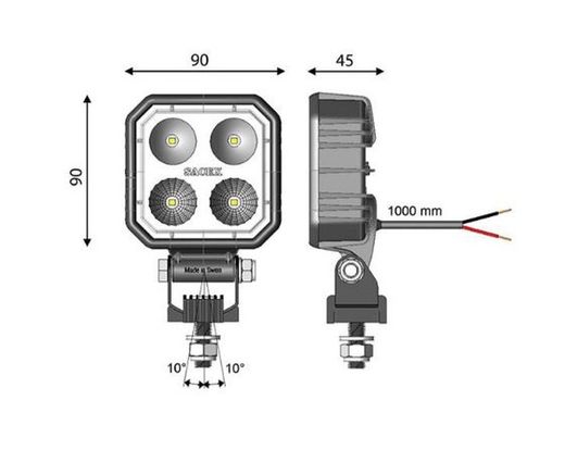 Faro de trabajo cuadrado con 4 LEDS y luz azul D14554 - Vignal