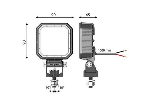 Feu de travail carré à 4 LED homologué pour marche arrière D14555 - Vignal