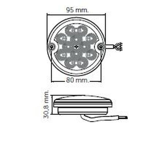 LED-Rücklicht inkl. Retro. 95 mm, 12–24 V