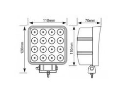 Arbeitsleuchte mit 16 LEDs, quadratisch, 9–90 V