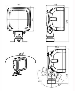 Lampe de travail carrée à 9 LED homologuée ADR 99-0683 - Was