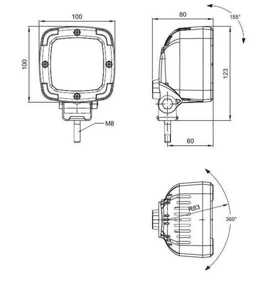 Quadratische Arbeitsleuchte mit 9 LEDs, ADR-geprüft FT-036LED - Fristom