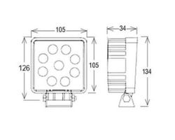 Lampada da lavoro 9 LED quadrata 12-90 V