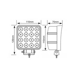 Faro de trabajo cuadrado con 16 LEDS FT-048