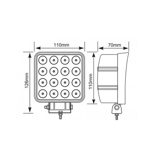 Faro de trabajo cuadrado con 16 LEDS FT-048