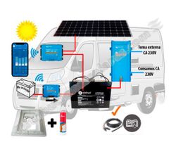 Kit Camper Booster 18A, solar 200W, acumulación 100Ah LFP, potencia 800VA