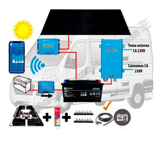 Kit Camper Booster 30A, solar 400W IBC, acumulación 150Ah LFP, potencia 1200VA