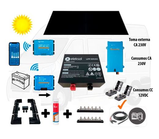 Kit Camper Booster 50A, solar 400W IBC, acumulación 300Ah LFP, potencia 2000VA