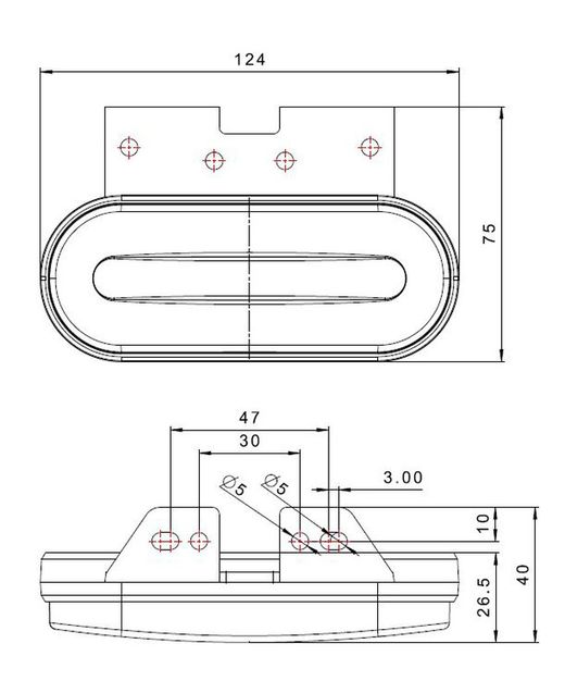 Rote LED-Positionsleuchte mit Halterung FT-070C+KLED - Fristom