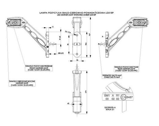 Rechte LED-Positionsleuchte Weiß-Rot-Orange