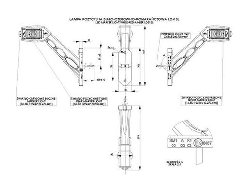 Linke LED-Positionsleuchte Weiß-Rot-Orange
