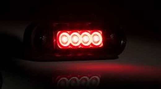 Rote LED-Seitenmarkierungsleuchte mit runder, flacher, schwarzer Gummiauflage