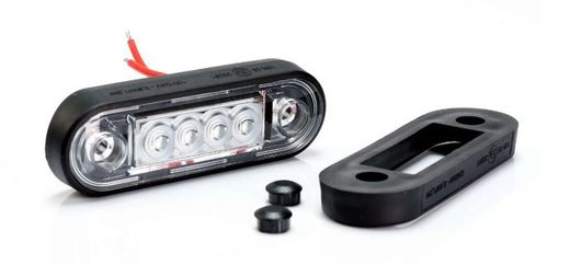 Rote LED-Seitenmarkierungsleuchte mit runder, flacher, schwarzer Gummiauflage