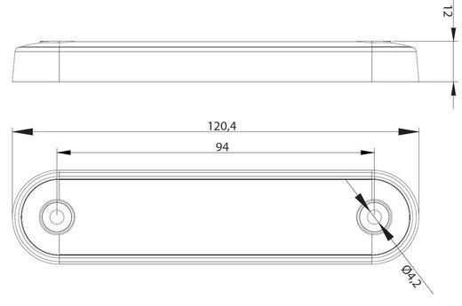 Lange rote LED-Seitenmarkierungsleuchte mit runder, flacher, schwarzer Gummiauflage