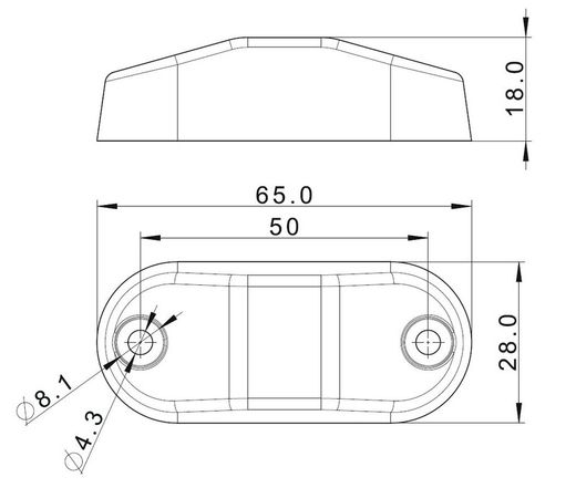 Gelbe LED-Positionsleuchte mit zwei Schraublöchern