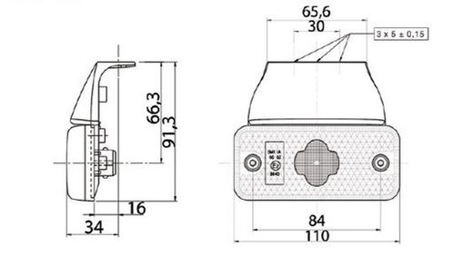 Gelbe LED-Seitenmarkierungsleuchte 24 V mit Halterung