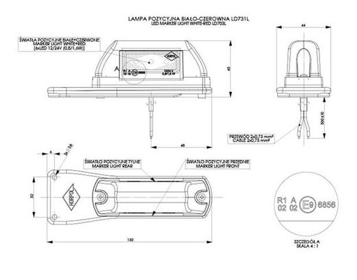 Linke weiß-rote LED-Positionsleuchte mit Halterung