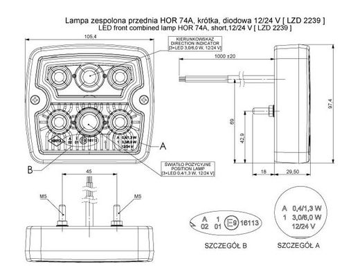 Luce anteriore a LED multifunzione a base stretta con indicatore di direzione