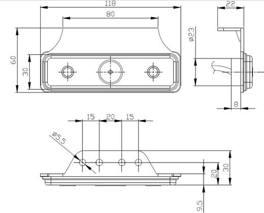 Luz Gálibo Blanca LED Con Soporte Angular Y Cable