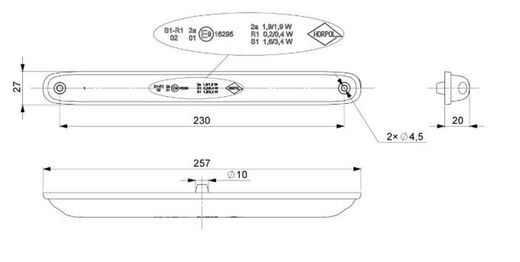 Multifunktionales LED-Rücklicht mit drei Funktionen: Pos/Re/Di.
