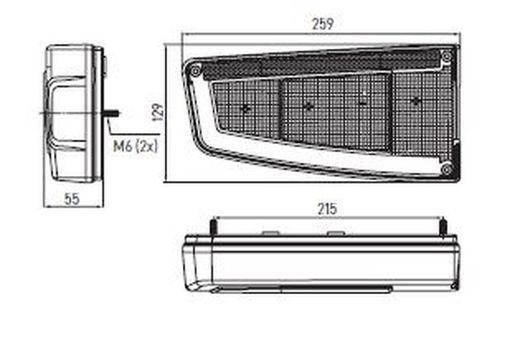 Rechte Hybrid-12V-Kontrollleuchte mit Positions- und Kennzeichenbeleuchtung in LED-Technik