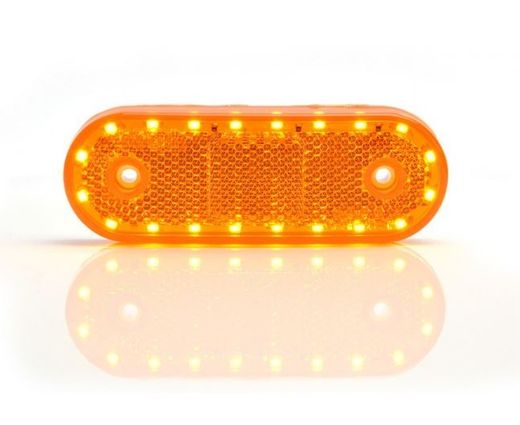 Gelbe Positionsleuchte mit Blinklicht, Reflektor und Winkelhalterung