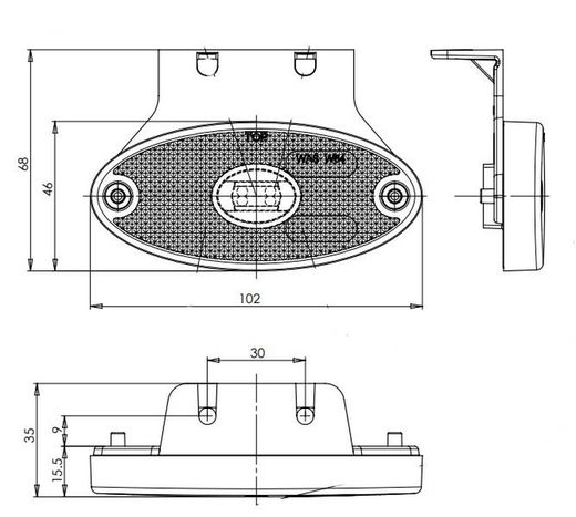 Gelbe LED-Positionsleuchte mit Halterung 99-0305K - War