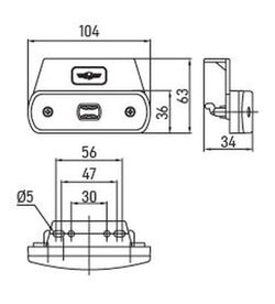 Gelbe LED-Positionsleuchte 12/24 V mit Halterung, 0,5 m Kabel und Klickstecker.