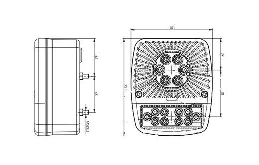 Multifunktionale LED-Rückleuchte mit Positions-, Brems-, Blink- und Kennzeichenbeleuchtung 99-0475 - War