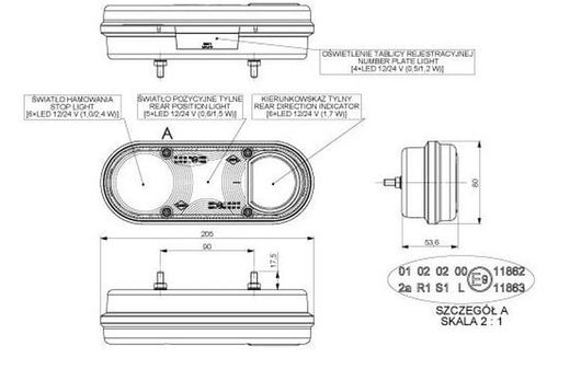 Rechte Multifunktions-LED-Rückleuchte