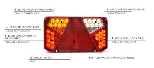 Piloto trasero led universal derecho con luz de matrícula lateral