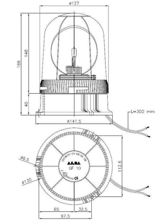 Drehbarer 12-V-Bernstein-Leuchtstoffröhre mit festem, flachem Sockel und 3 Befestigungspunkten