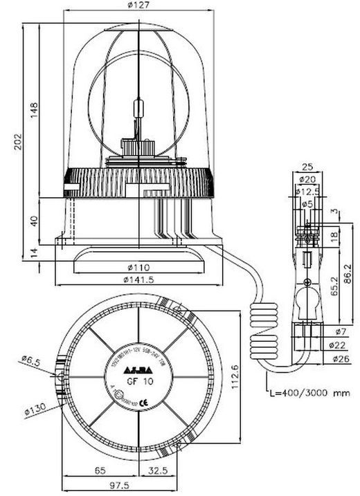 Rotativo 24v Ámbar Con Imán Y Conexión A Mechero